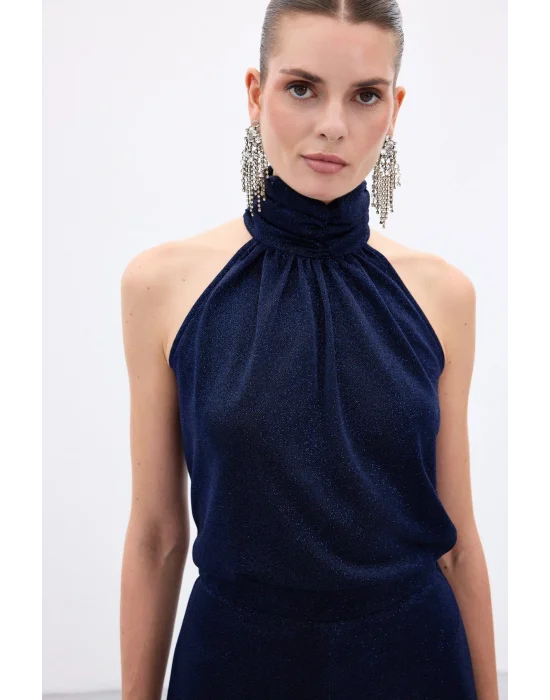 Kolsuz Parlak Bluz - Lacivert