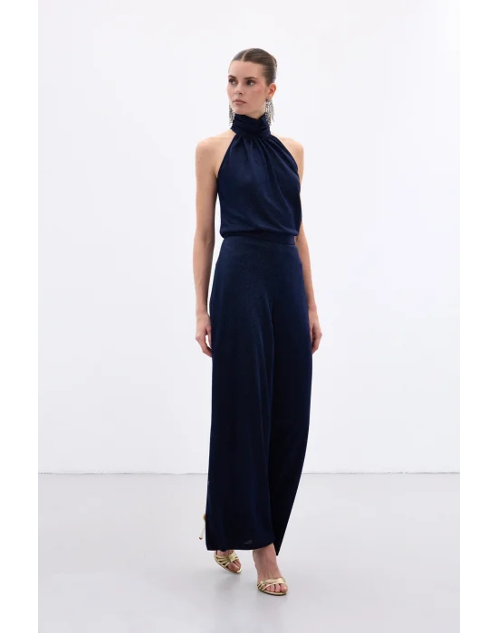 Kolsuz Parlak Bluz - Lacivert