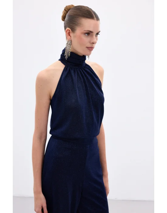 Kolsuz Parlak Bluz - Lacivert