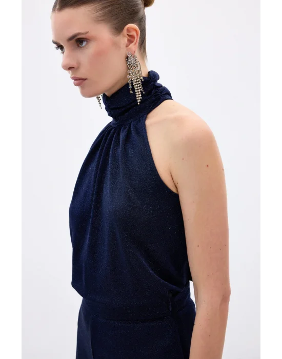 Kolsuz Parlak Bluz - Lacivert