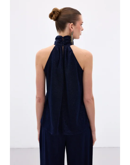 Kolsuz Parlak Bluz - Lacivert