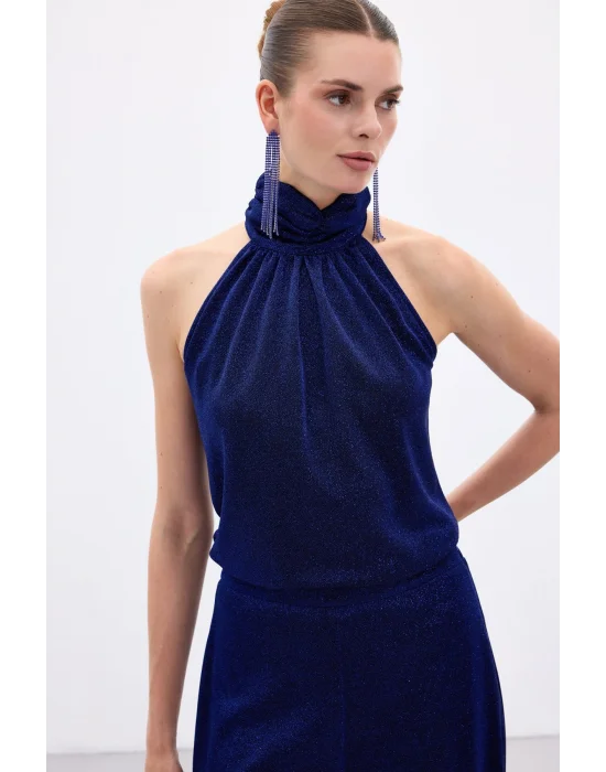 Kolsuz Parlak Bluz - Sax Mavi