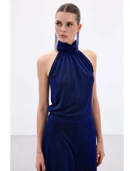 Kolsuz Parlak Bluz - Sax Mavi