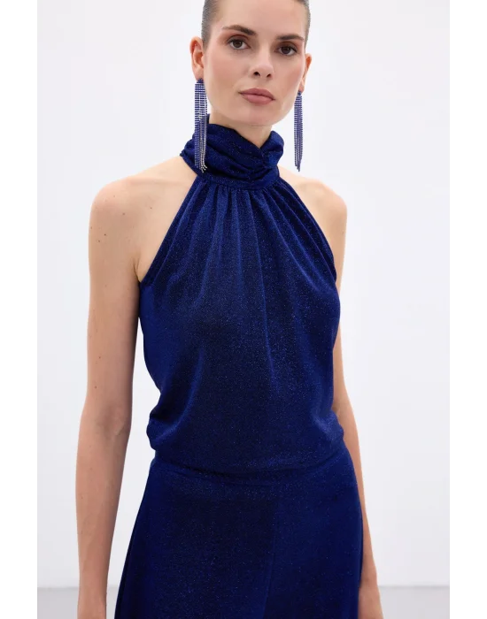 Kolsuz Parlak Bluz - Sax Mavi