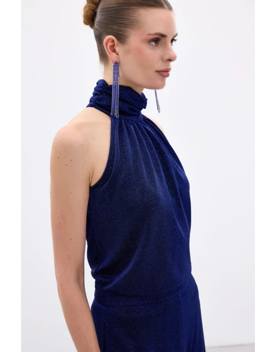 Kolsuz Parlak Bluz - Sax Mavi