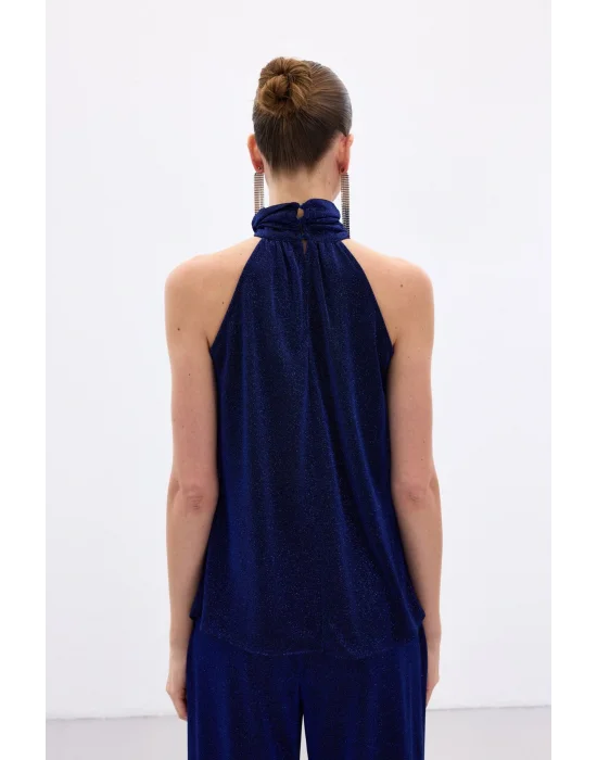 Kolsuz Parlak Bluz - Sax Mavi