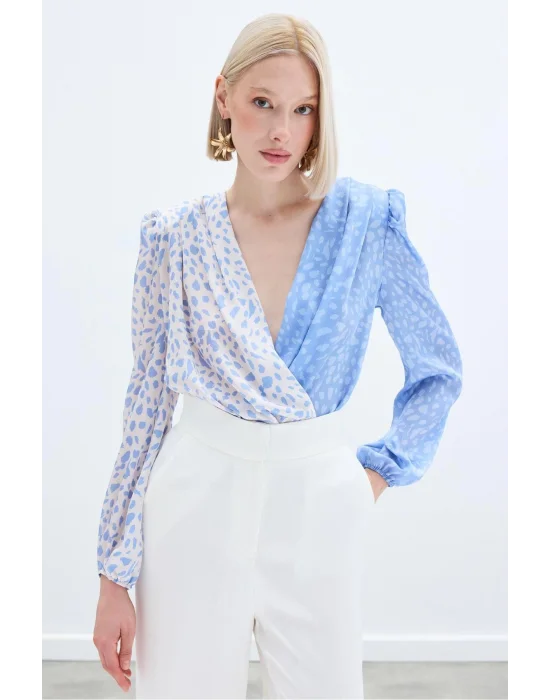 Kruvaze Desenli Bodysuit - BEBEMAVİ EKRU