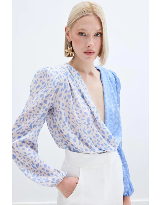 Kruvaze Desenli Bodysuit - BEBEMAVİ EKRU