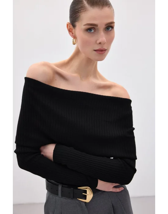 Madonna Yaka Triko - Siyah