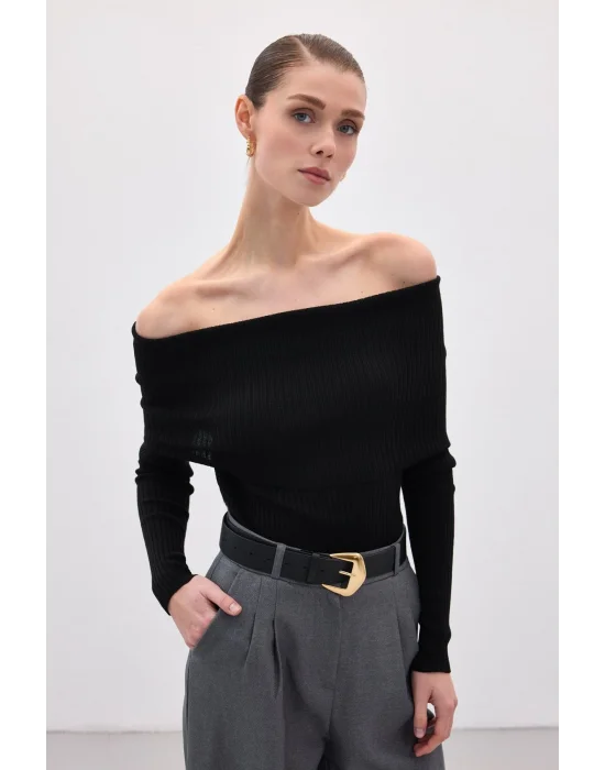 Madonna Yaka Triko - Siyah