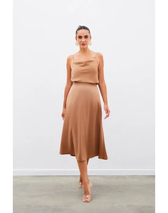Midi Boy Saten Etek - Camel