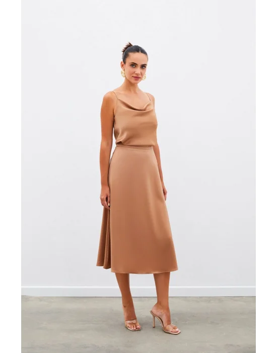 Midi Boy Saten Etek - Camel