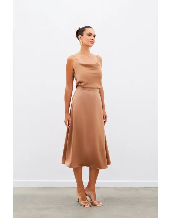 Midi Boy Saten Etek - Camel