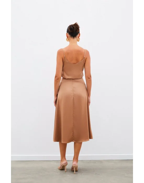 Midi Boy Saten Etek - Camel