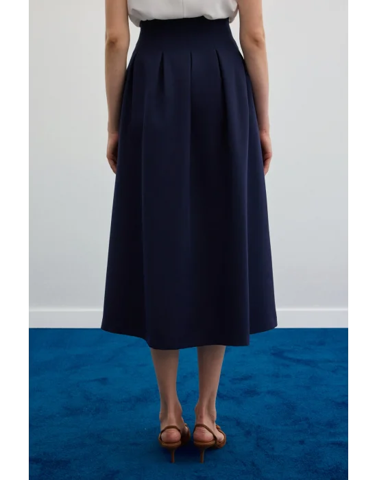 Pileli Midi Etek - Lacivert