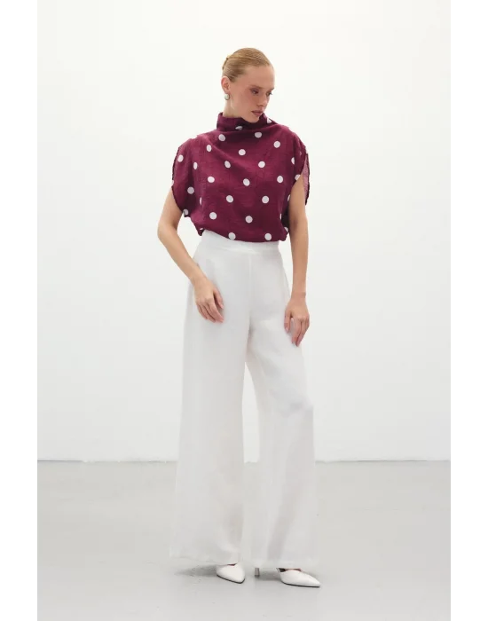 Puantiye Desenli Bluz - Bordo