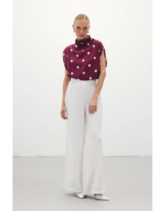 Puantiye Desenli Bluz - Bordo