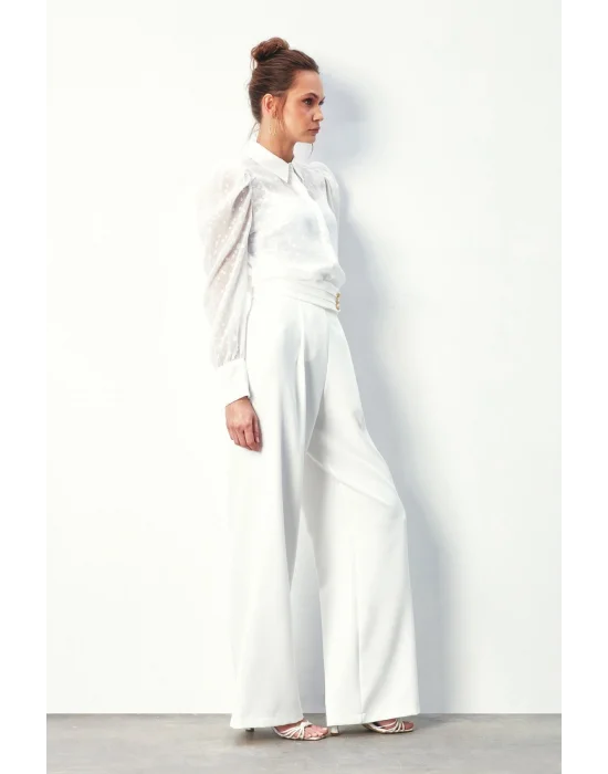 Puantiye Dokulu Gömlek - Ekru