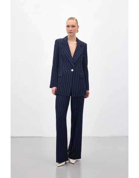 Rina Çizgili Pantolon - Lacivert
