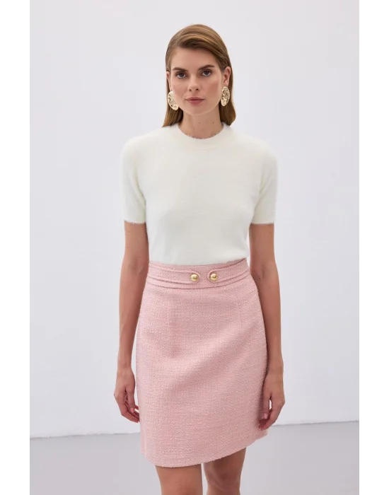 Sakallı Kısa Kol Triko - Ekru