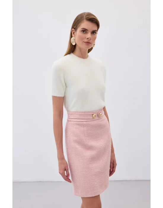 Sakallı Kısa Kol Triko - Ekru