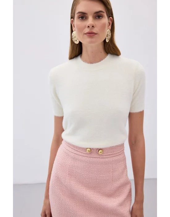 Sakallı Kısa Kol Triko - Ekru