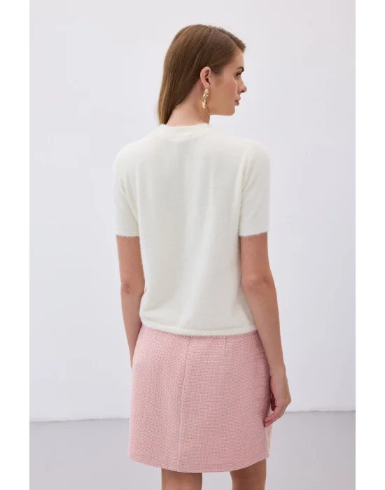 Sakallı Kısa Kol Triko - Ekru