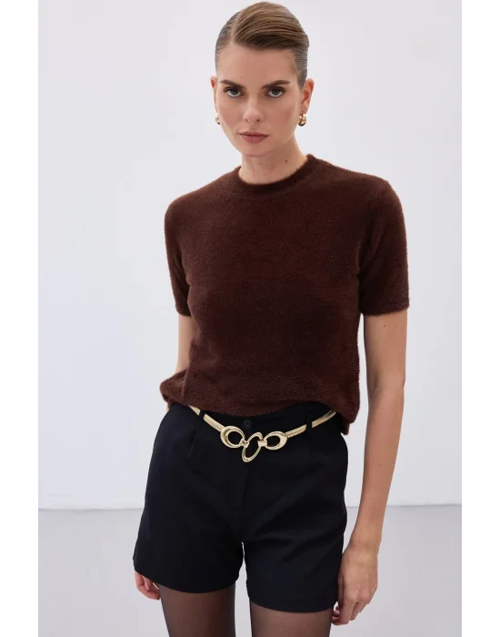 Sakallı Kısa Kol Triko - Kahve