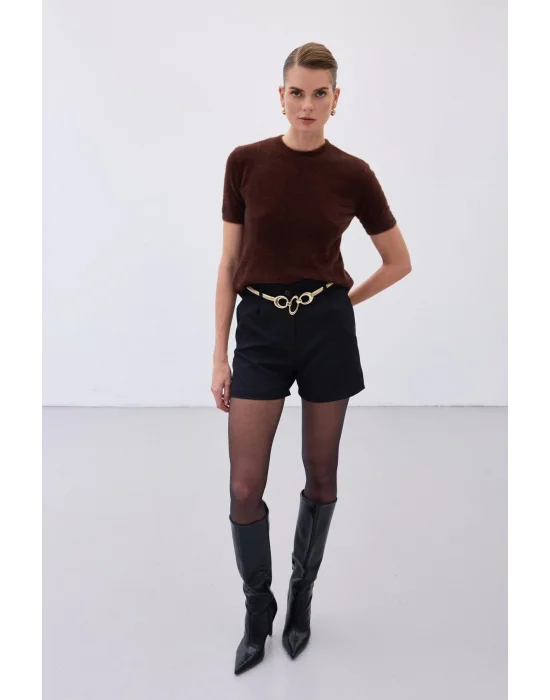 Sakallı Kısa Kol Triko - Kahve