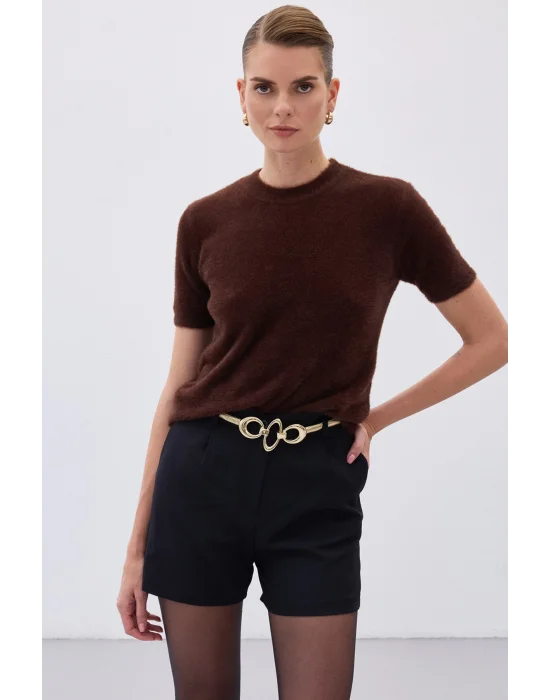 Sakallı Kısa Kol Triko - Kahve