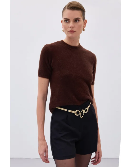Sakallı Kısa Kol Triko - Kahve