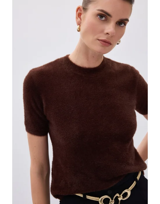 Sakallı Kısa Kol Triko - Kahve