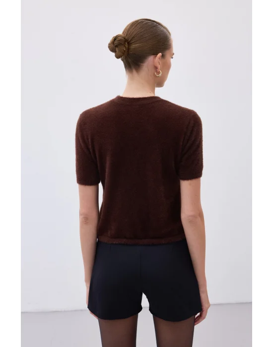 Sakallı Kısa Kol Triko - Kahve