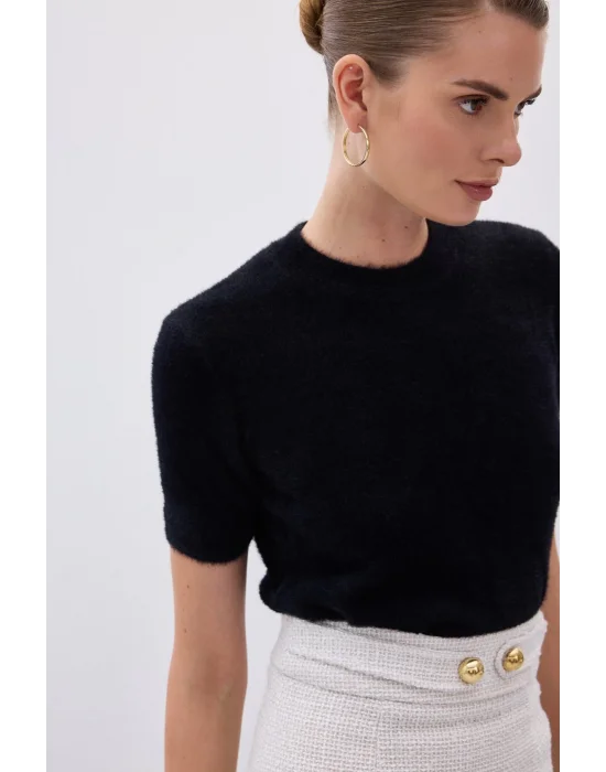 Sakallı Kısa Kol Triko - Siyah