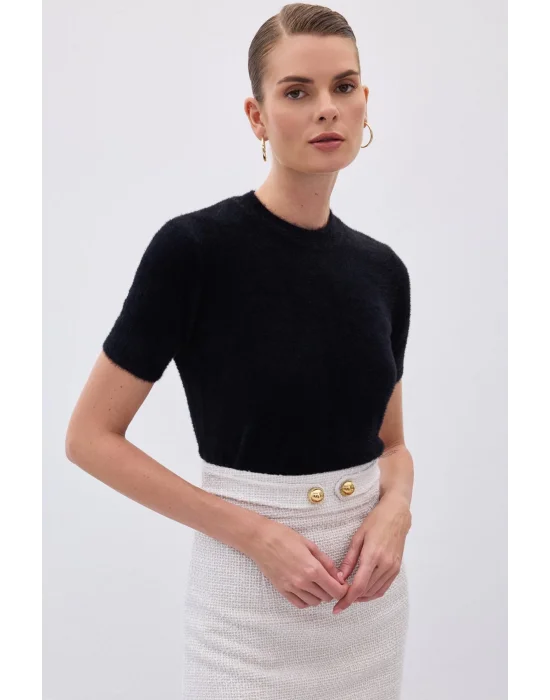 Sakallı Kısa Kol Triko - Siyah