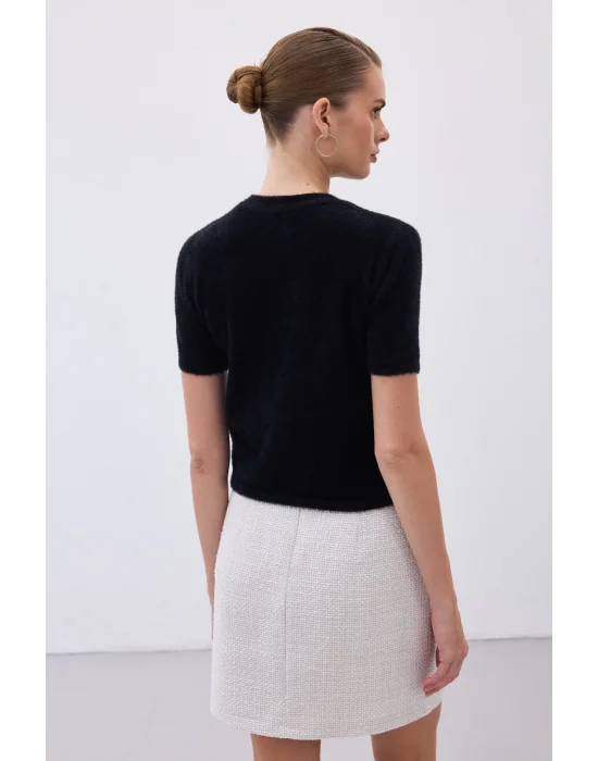 Sakallı Kısa Kol Triko - Siyah