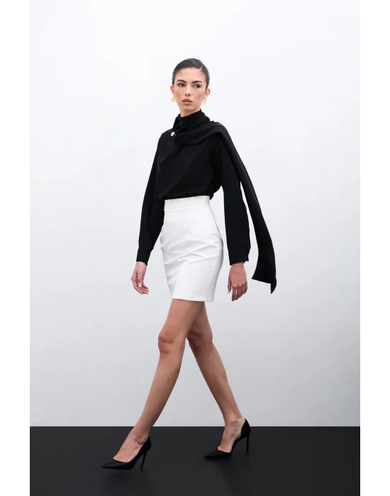 Şal Detaylı Bluz - Siyah