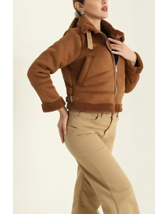 Taba İçi Kürklü Süet Mont