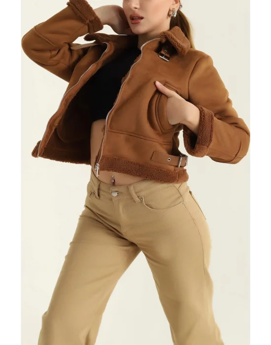 Taba İçi Kürklü Süet Mont