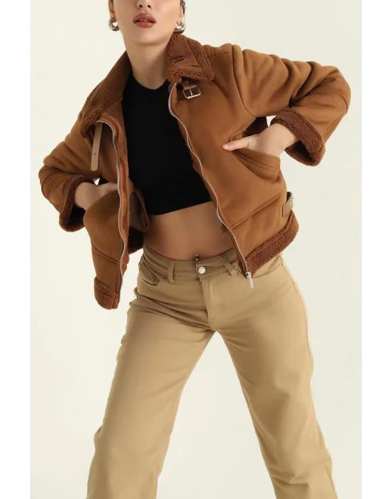 Taba İçi Kürklü Süet Mont