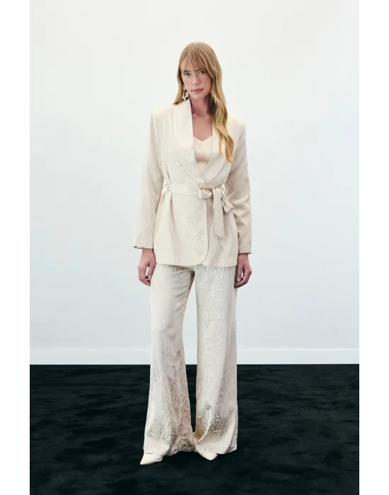 Yılan Desenli Pantolon - Bej