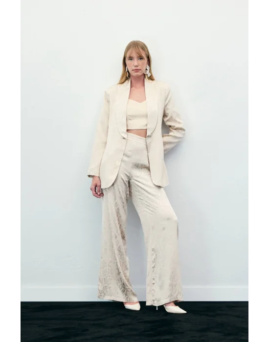 Yılan Desenli Pantolon - Bej