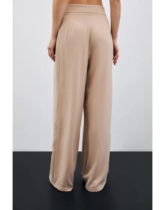 Yüksek Bel Bol Paça Pantolon - Bej