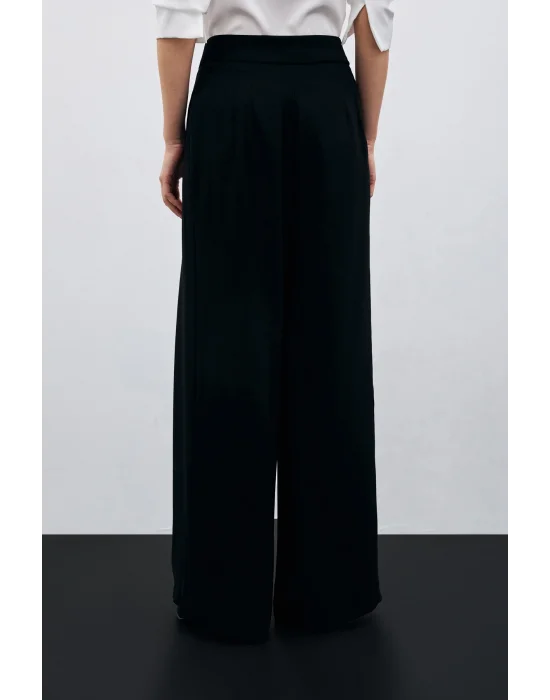 Yüksek Bel Bol Paça Pantolon - SİYAH