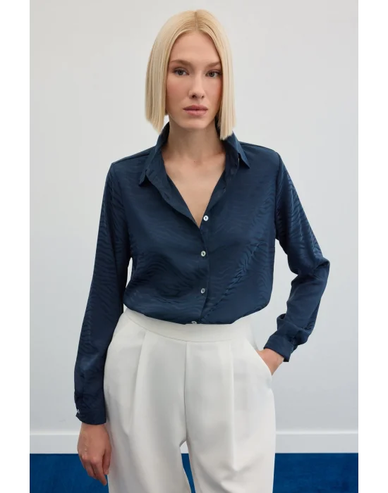 Zebra Desenli Gömlek - Lacivert