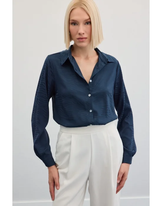 Zebra Desenli Gömlek - Lacivert