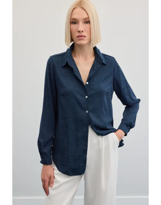 Zebra Desenli Gömlek - Lacivert