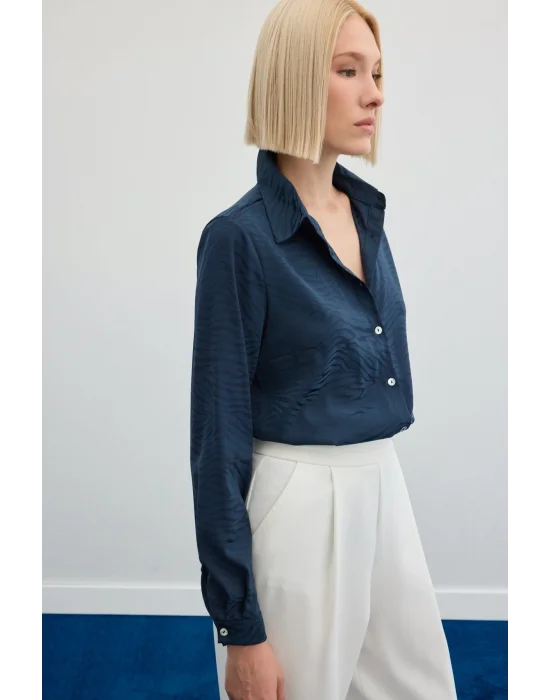 Zebra Desenli Gömlek - Lacivert