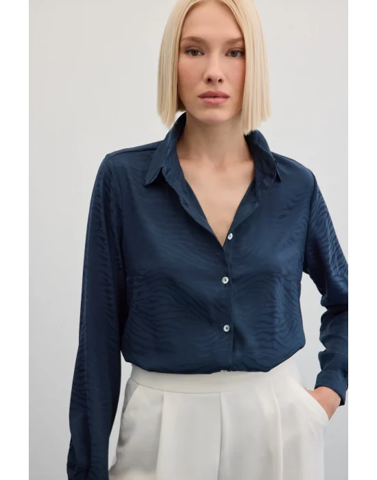 Zebra Desenli Gömlek - Lacivert