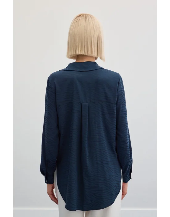 Zebra Desenli Gömlek - Lacivert